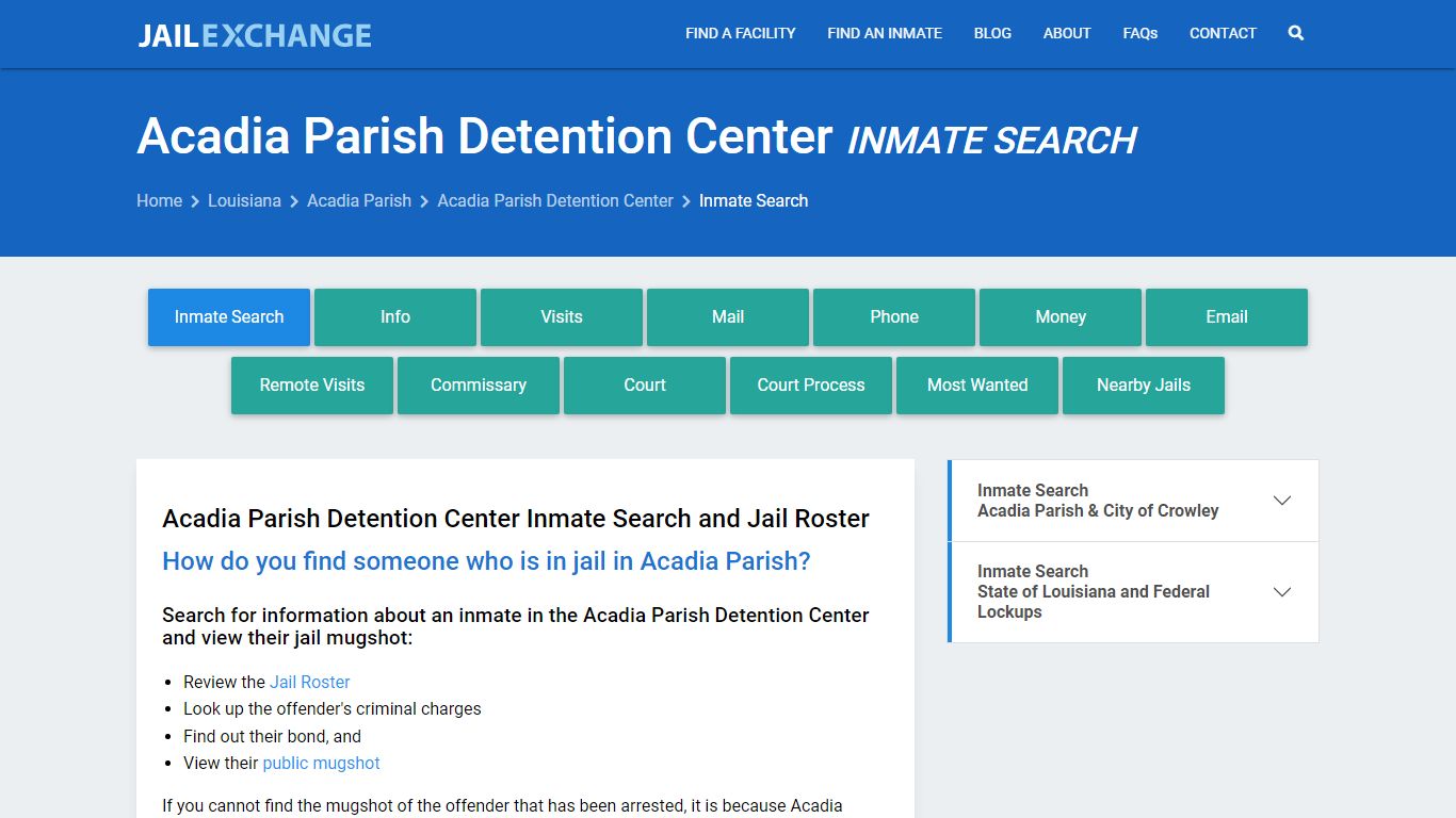 Acadia Parish Detention Center Inmate Search - Jail Exchange