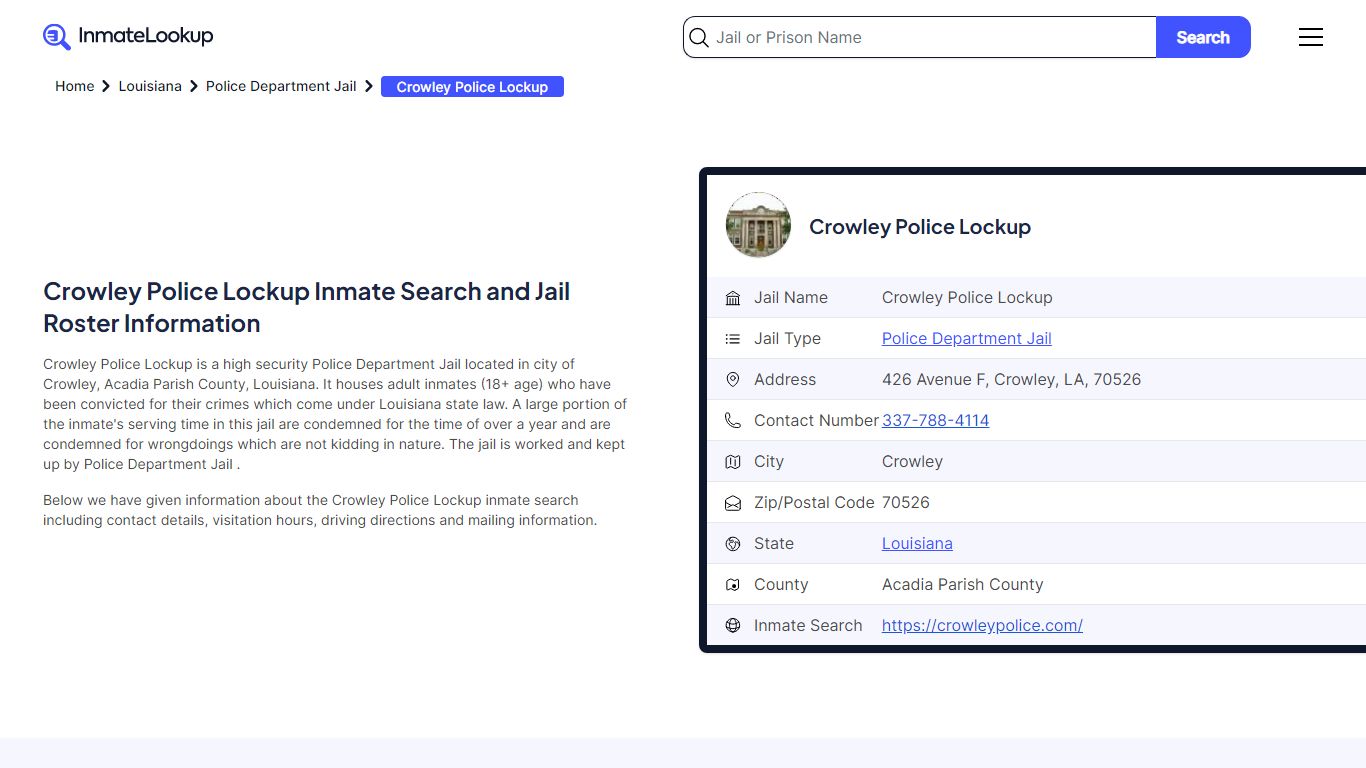 Crowley Police Lockup (LA) Inmate Search Louisiana - Inmate Lookup